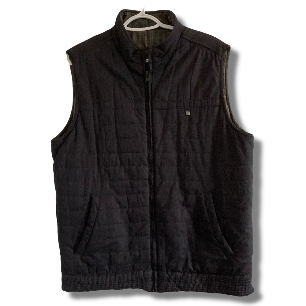 Louis Philippe Reversible Vest Black/Checkered Size Medium